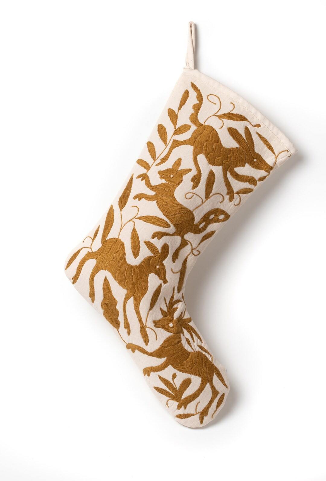 Otomi Embroidered Christmas Stocking: Gold Mexican Holiday Decor - Etsy | Etsy (US)