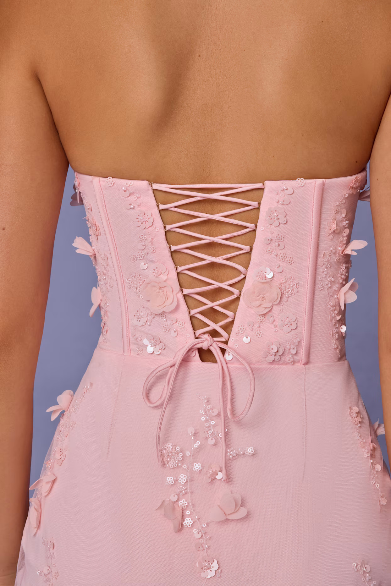 Lace-Up Corset Maxi Dress in Soft Pink | Oh Polly