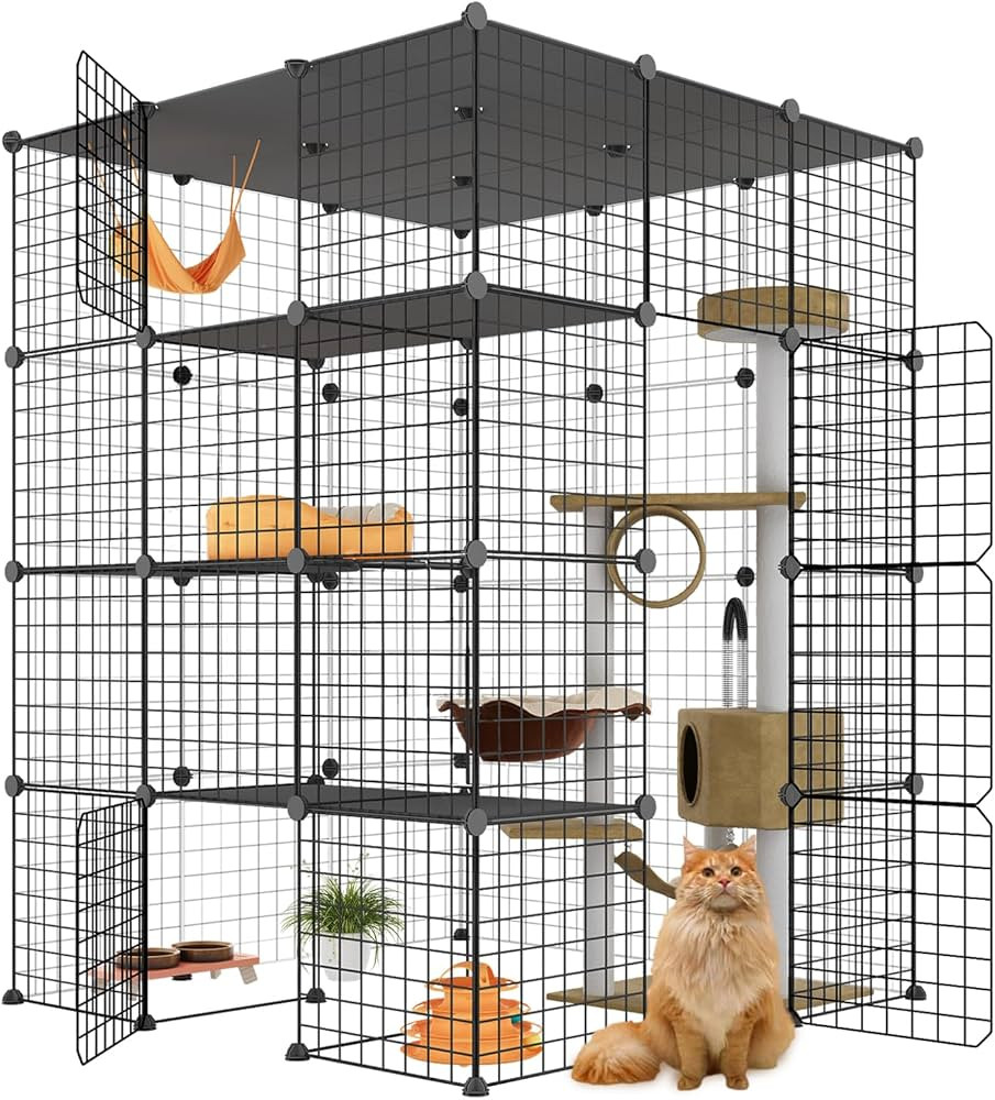 Large Cat Cage, Cat Enclosures Indoor with Balcony, DIY Cat Playpen Detachable Metal Wire Kennels... | Amazon (US)