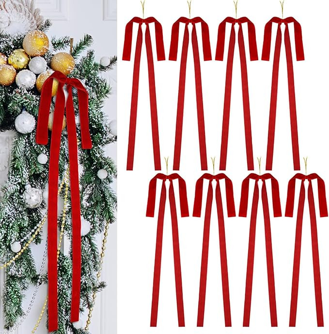 8 Pcs Velvet Christmas Swag Bow, Christmas Tree Bows, Rustic Large Velvet Christmas Staircase Wre... | Amazon (US)