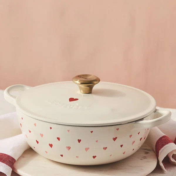 Le Creuset 2.75 Qt. Soup Pot With Heart Applique And Gold Knob | Wayfair North America