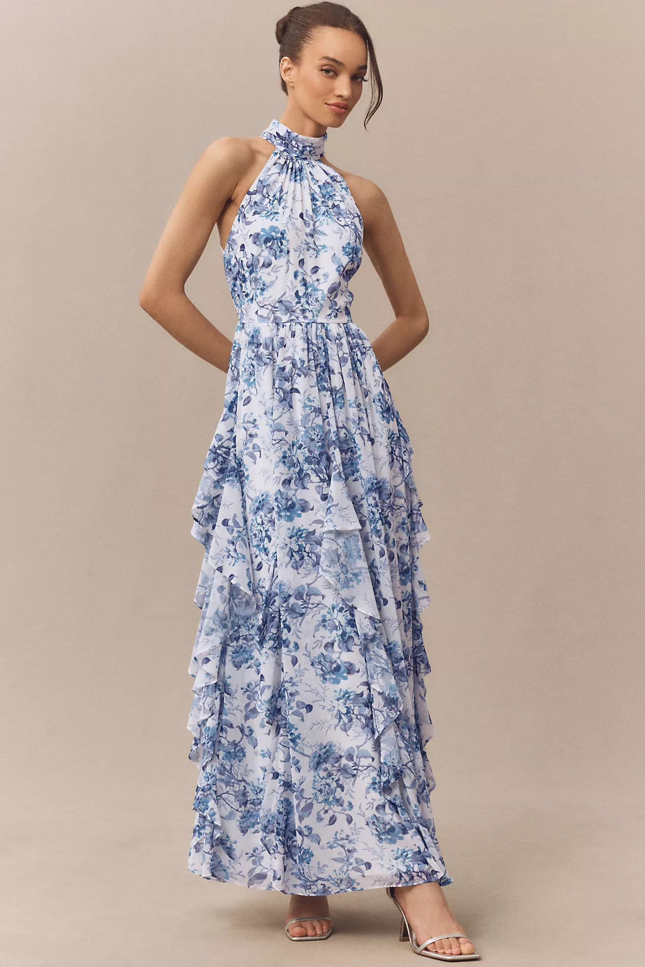 BHLDN High-Neck Printed Chiffon Maxi Dress | Anthropologie (US)