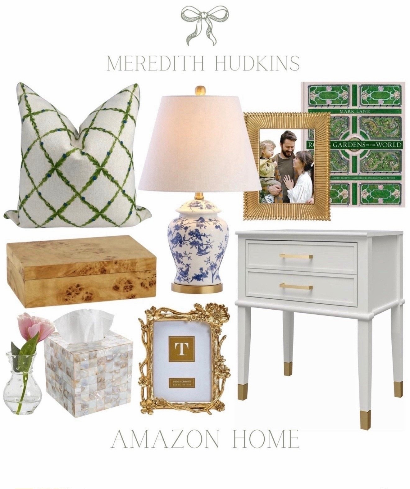 Meredith Hudkins, preppy, classic, timeless, traditional, home decor, throw pillow, Chinoiserie, grandmillenial, table, lamp, lighting, gold picture frame, Burlwood box, vase, pearl tissue box, shell, tissue box, coffee, table, book, garden book, blue and white, green and white, throw pillow, nightstand, bedside table, primary bedroom, guest bedroom, living room, entryway

#LTKFindsUnder50 #LTKSaleAlert #LTKHome