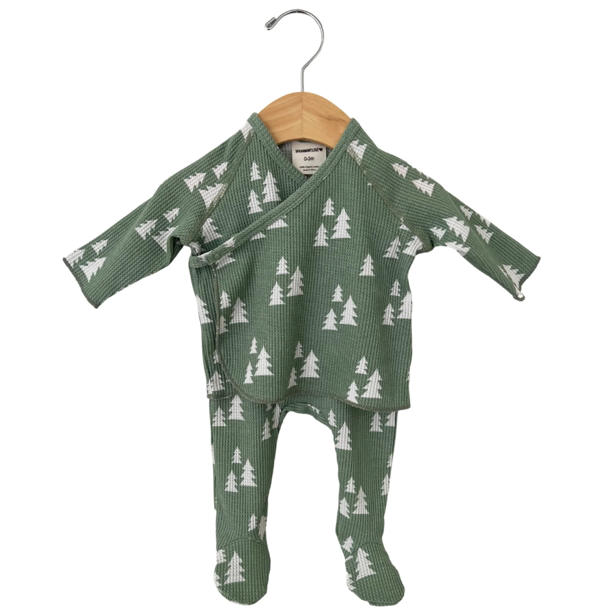 Organic Waffle Kimono & Pant Set, Alpine Trees | SpearmintLOVE