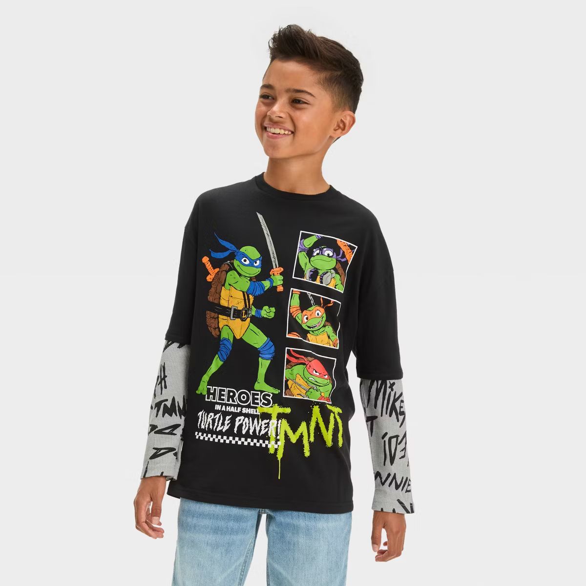 Boys' Teenage Mutant Ninja Turtles Long Sleeve Graphic T-Shirt - Black | Target