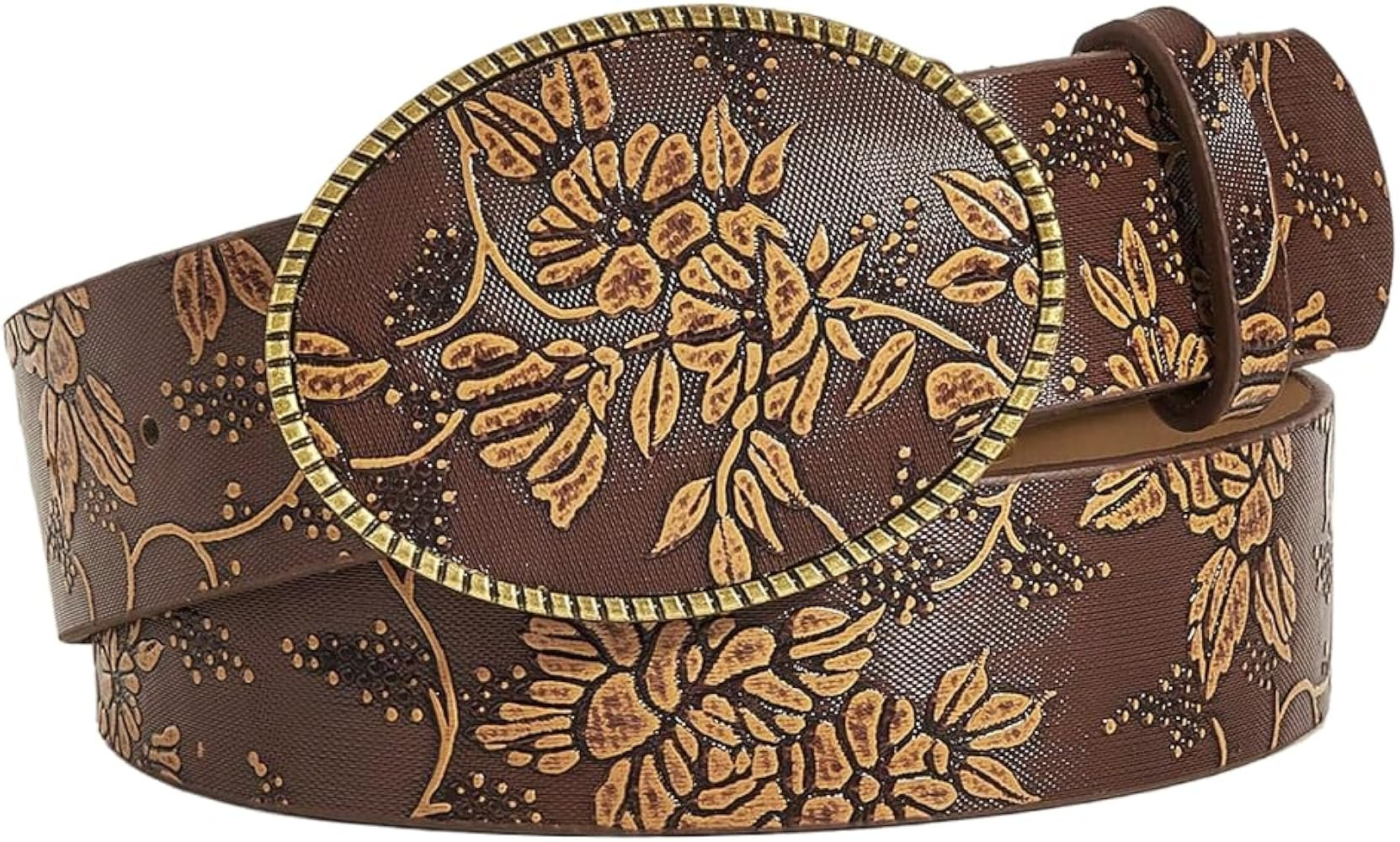 GORGLITTER Women's Floral Western Belts Oval Buckle Vintage Leather Belts | Amazon (US)