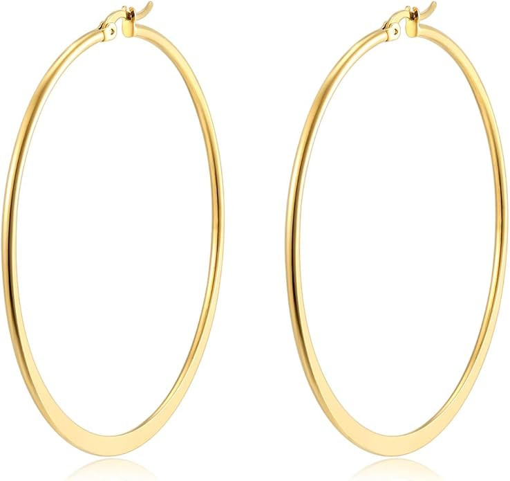 Pair Womens Large Huggie Hinged Hoop Earrings, Classic Party | Amazon (US)