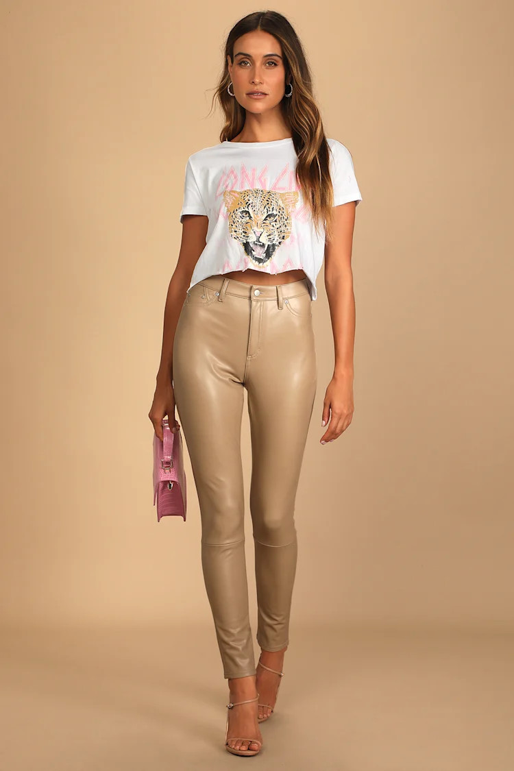Get Lucky Beige Vegan Leather Pants | Lulus (US)