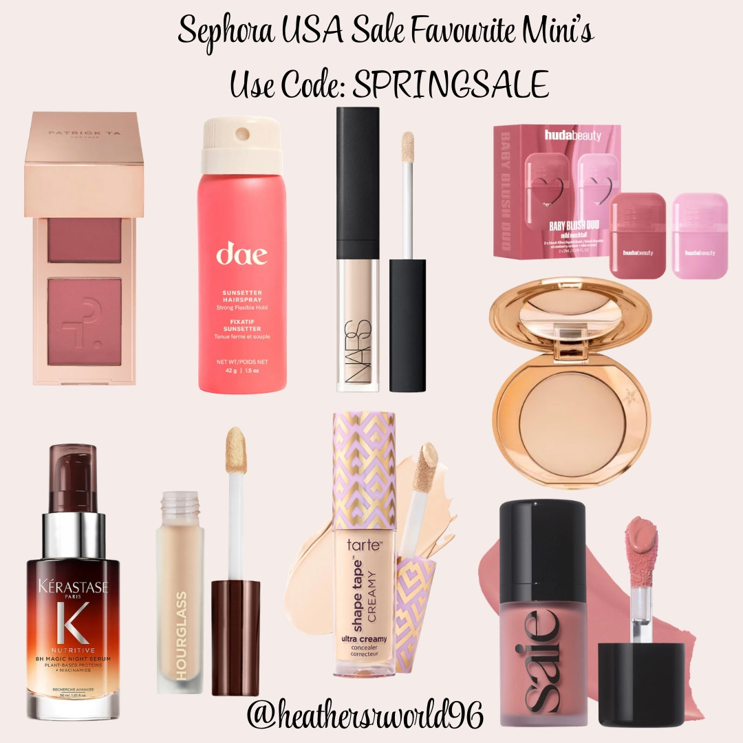 Sephora USA Sale Favourite Mini's: Use Code SPRINGSALE 

#sephora #sephorausa #sale #beauty #beautysale #mini #minimakeup #shapetape #nars #hudabeauty #saie #charlottetilbury #patrickta #kerestase #dae #hourglass  

 #LTKspring #LTKbeauty #LTKsale