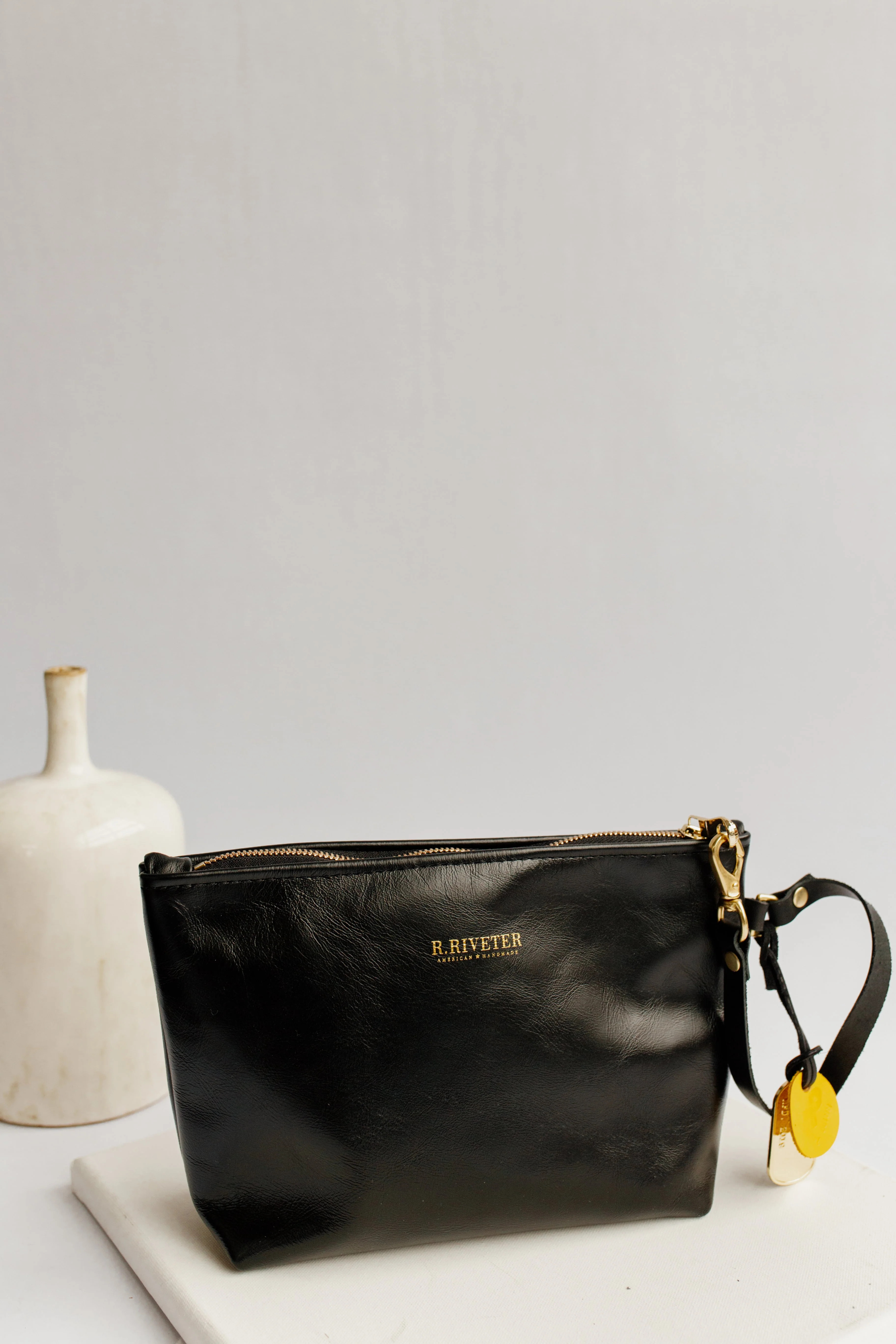 Naomi | Signature Black Leather Zipper Clutch | R. Riveter