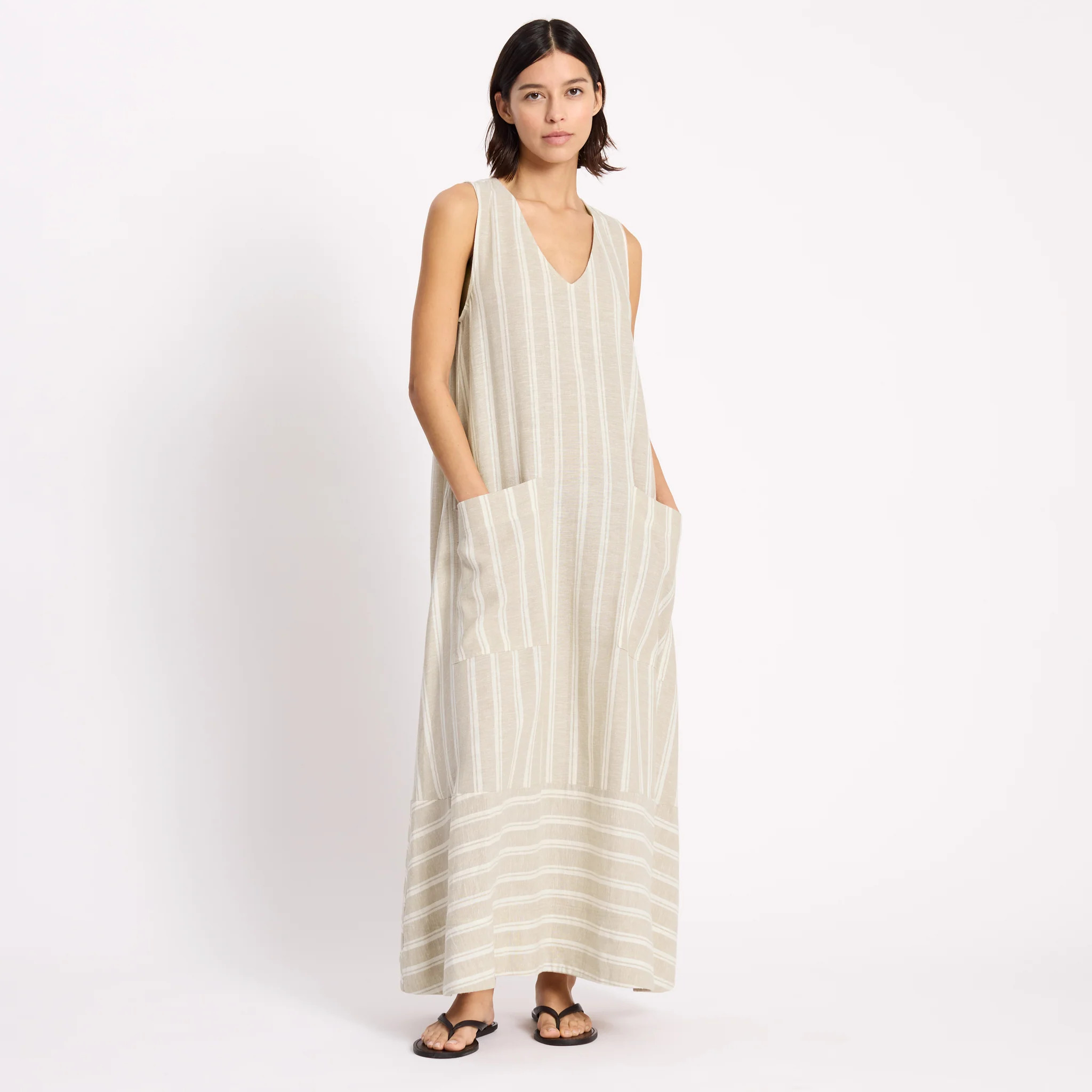 Linen Stripe Sleeveless Dress | Albaray
