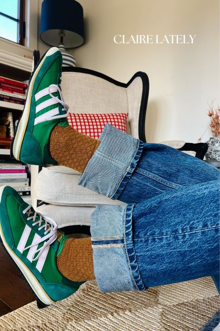 Favorites of the week - adidas new arrival sneakers (a few sizes left in the green and blue js fully stocked!)  with tailored union socks and cuffed denim. 
❤️ Claire Lately 

#LTKshoecrush #LTKfindsunder50 #LTKfindsunder100