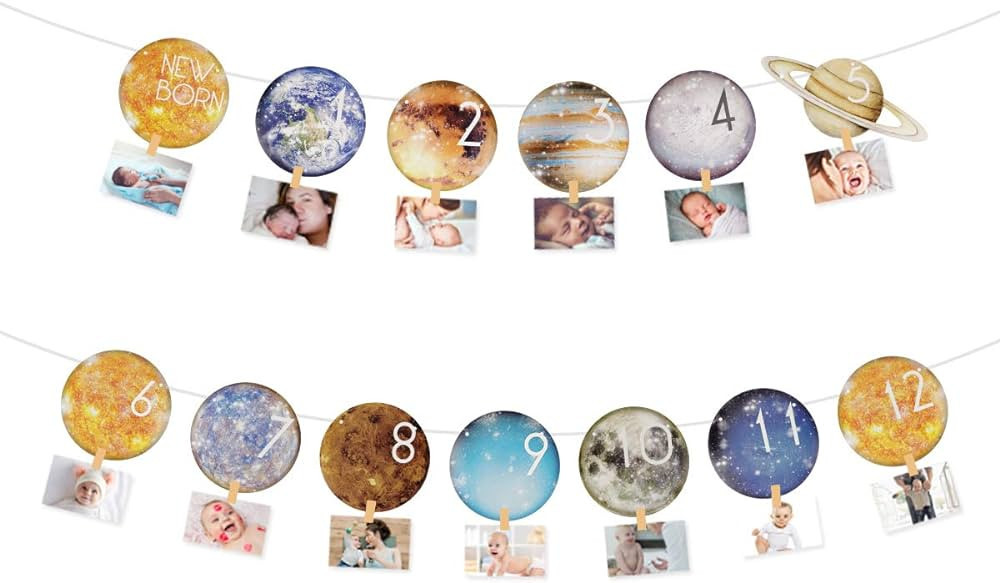 Cieovo Outer Space Theme 1st Birthday Baby Photo Banner for Newborn to 12 Months, Monthly Milesto... | Amazon (US)