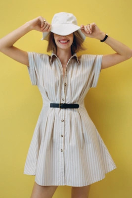 By Anthropologie Short-Sleeve Belted Shirt Dress | Anthropologie (US)