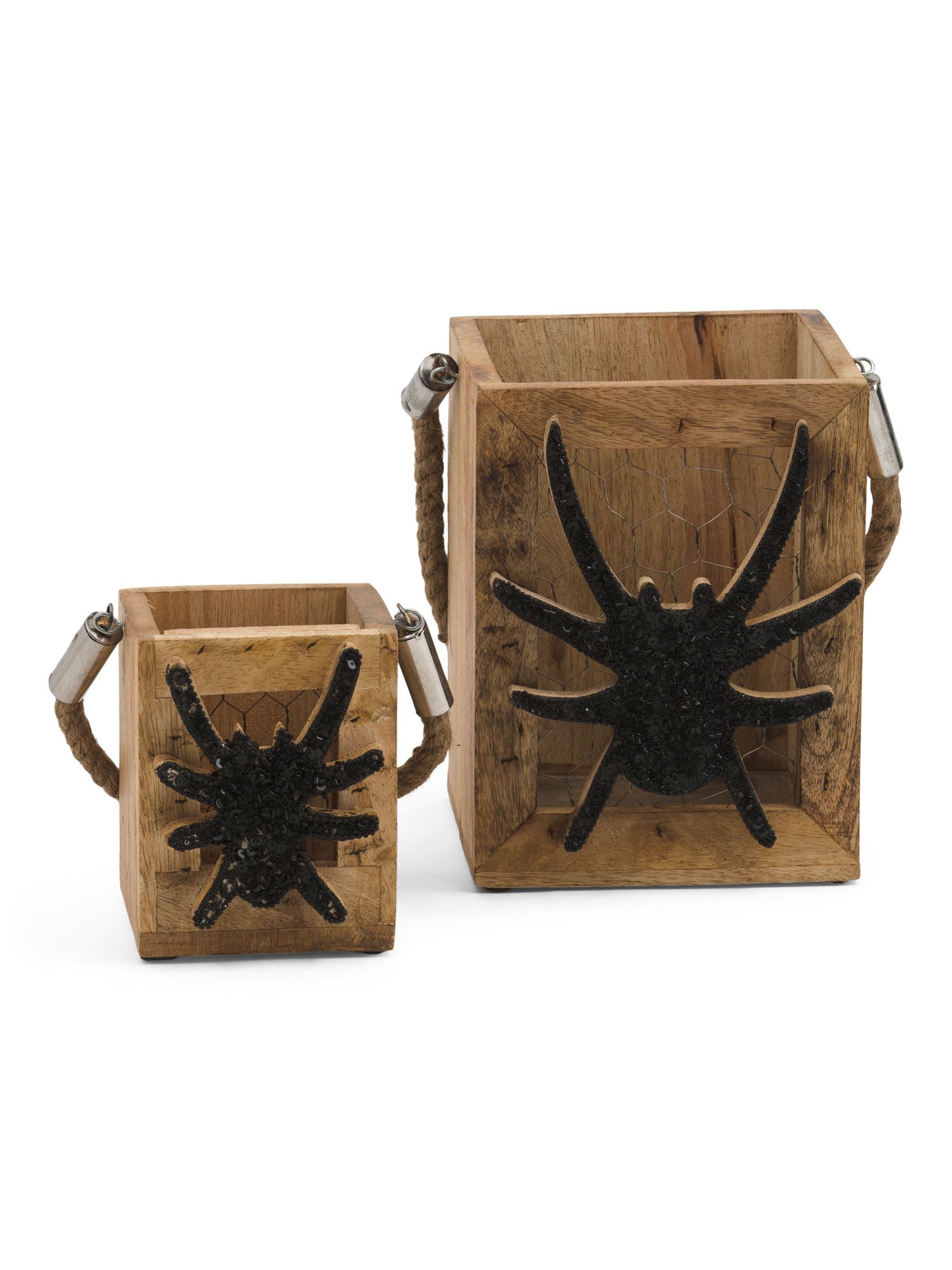 Set Of 2 Wooden Lanterns With Sequin Spiders | Decor | Marshalls | Marshalls
