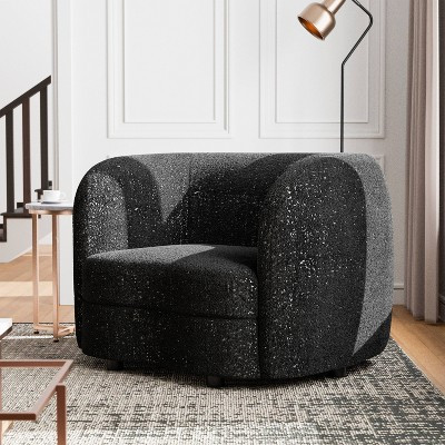 HOMES: Inside + Out Pinehush Boho Boucle Fabric Accent Barrel Armchair Black: Modern Lounge Seating, Wood Legs, Foam Cushion | Target