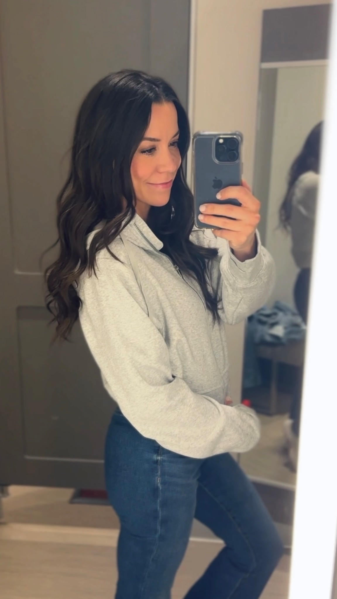 A perfect weekend outfit for running errands! Love this grey zip up. I’ll wear it to the gym with leggings or with denim like this. Wearing my fave AE jeans with the no pocket on the back design. 

#LTKootd #LTKSeasonal #LTKmomlife