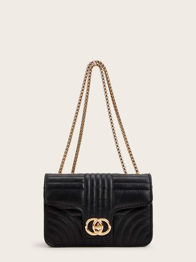 Metal Lock Stitch Detail Chain Crossbody Bag | SHEIN