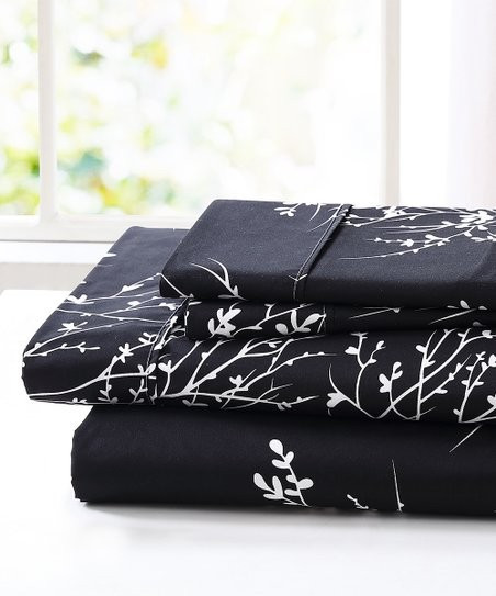 Spirit Linen Home Black & White Foliage Sheet Set | Zulily