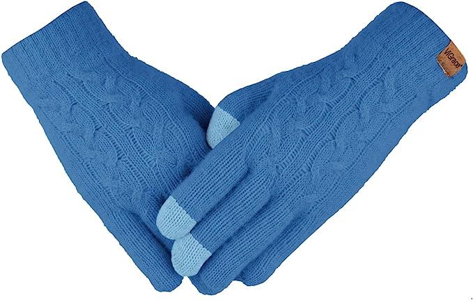 Women's Winter Warm Touch Screen Gloves Cable Knit Wool Fleece Lined Touchscreen Texting Mittens ... | Amazon (US)