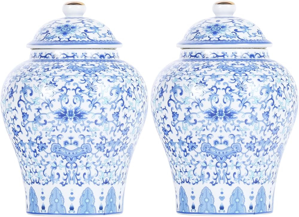 Chinoiserie Ginger Jar 2-Pcs Set,Versatile Blue and White Porcelain Decorative and Storage Jars w... | Amazon (US)