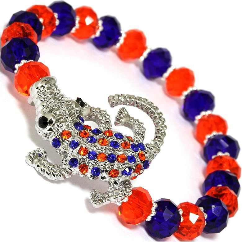 AnsonsImages Rhinestone Gator Crystal Beads Stretch Bracelet Blue Orange Silver Tone | Amazon (US)