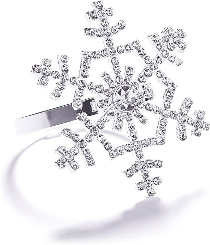 Halatool Set of 6 Christmas Rhinestone Snowflake Napkin Rings for Xmas Dining Table- Napkin Ring ... | Amazon (US)