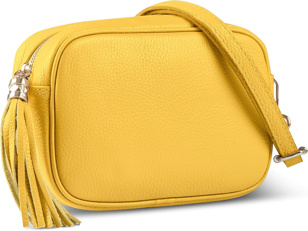 Italian Calf Leather Crossbody Bag for Women with Tassel Zipper | Small Camera Purse Shoulder Han... | Amazon (US)