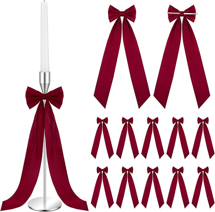 12 Pcs Red Christmas Candlestick Bows Decor 13 Inch Large Coquette Decorations Bows for Table Sel... | Amazon (US)