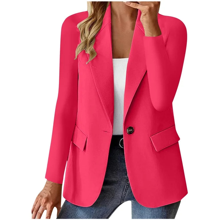 ShomPort Women's Blazer Suit Open Front One Button Cardigan Long Sleeve Jacket Casual Office Blaz... | Walmart (US)