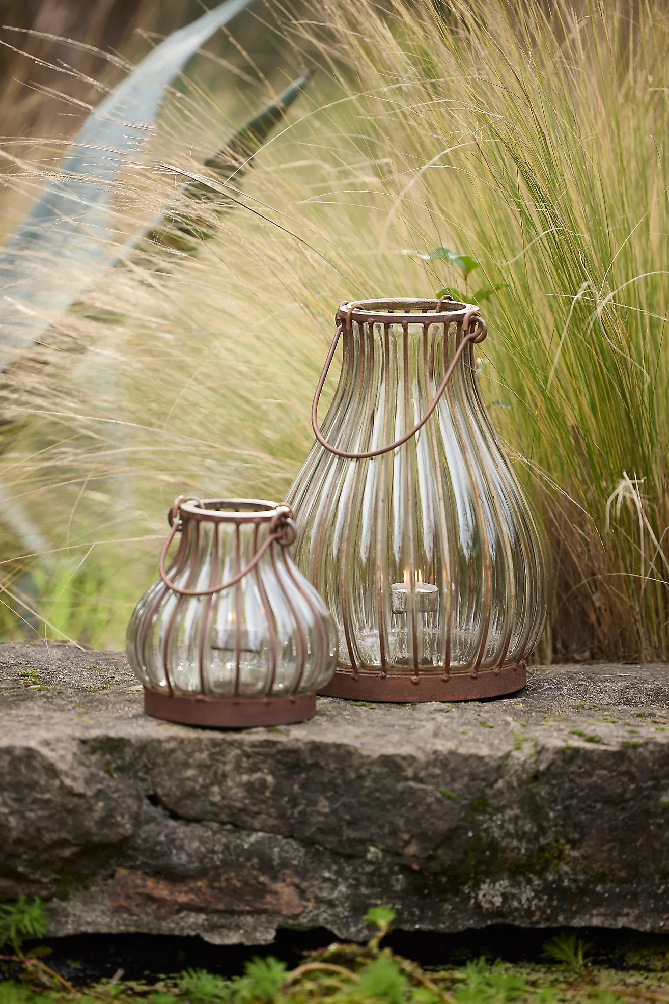 Striped Iron + Glass Lantern | Terrain