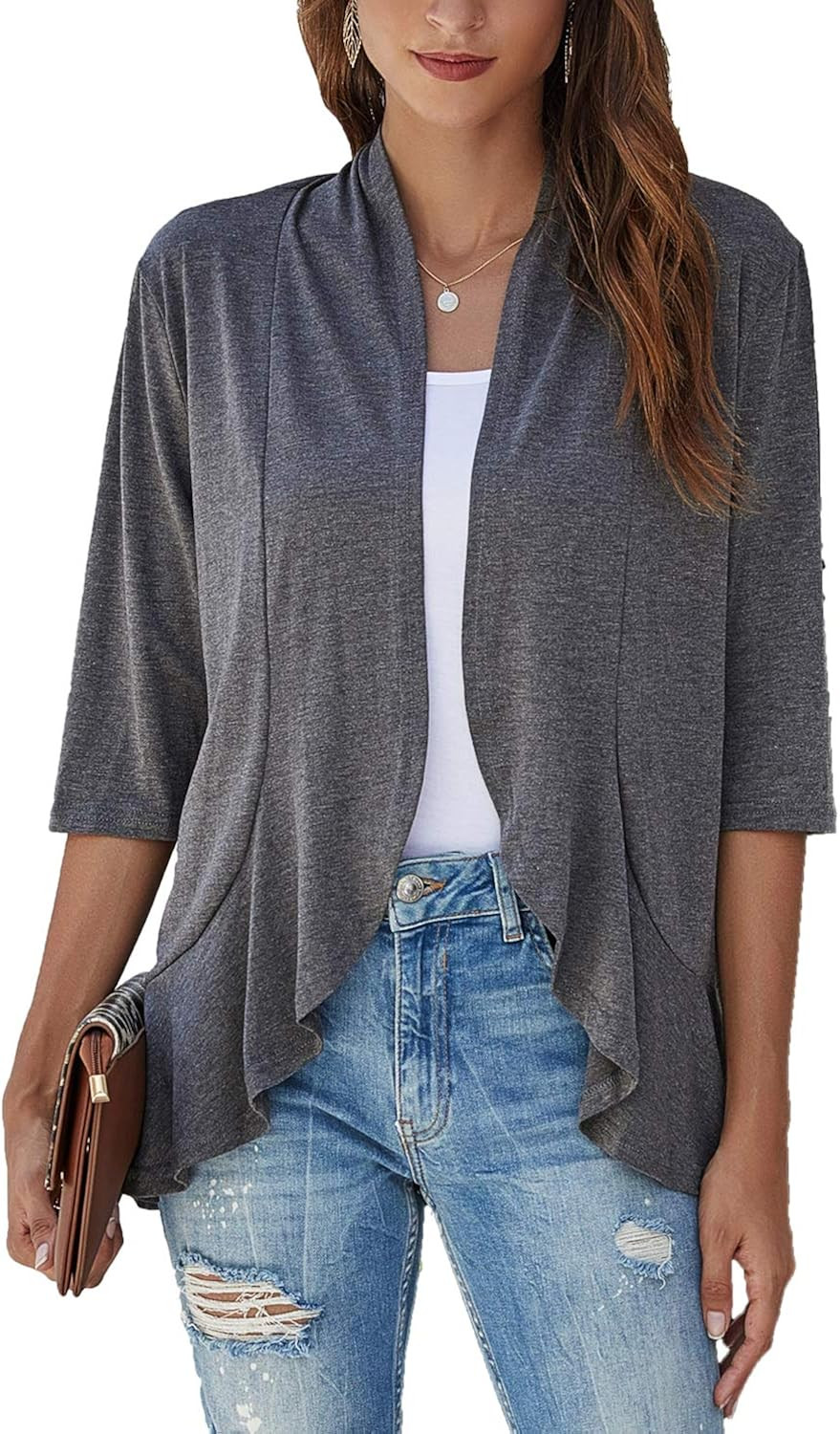 Bluetime Women's Casual Lightweight Open Front Cardigans Soft Draped Ruffles 3/4 Sleeve Cardigan ... | Amazon (US)