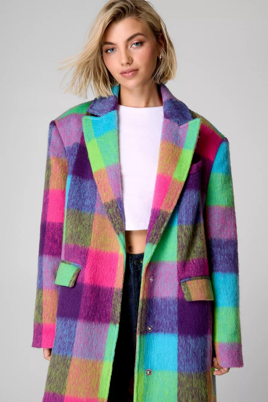 Multi Check Single Breasted Tailored Coat | Nasty Gal US