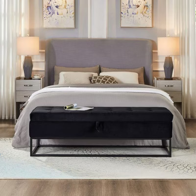 PAGED Rectangle Storage Ottoman Bench,58.6" End of Bed Bench with Metal Legs,Velvet Ottoman with Storange for Living Room,Bedroom,Entryway,Black | Target