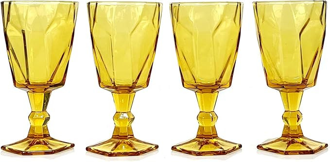 Wine Glasses set of 4 Amber goblets, dishwasher safe colored Amber glassware, vintage style for A... | Amazon (US)
