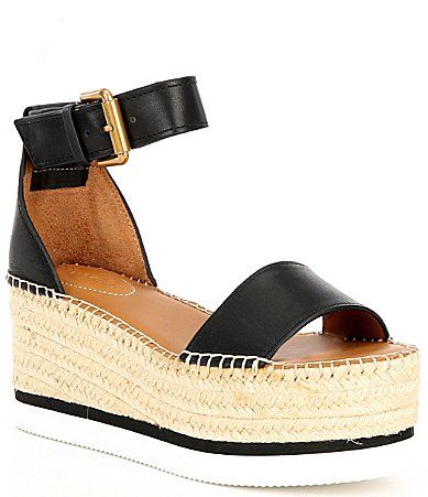 See By Chloe Glyn Leather Espadrille Wedges - 40(10M) | Dillards