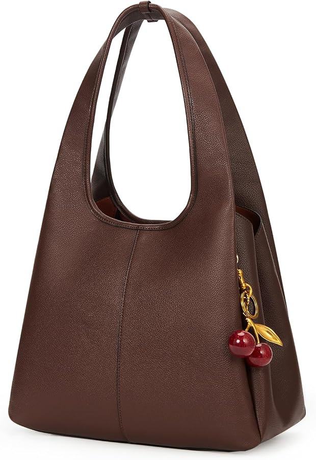 JQWSVE Hobo Bags for Women Vegan Leather Shoulder Bag Large Retro Bucket Tote Bag with Cherry Cha... | Amazon (US)