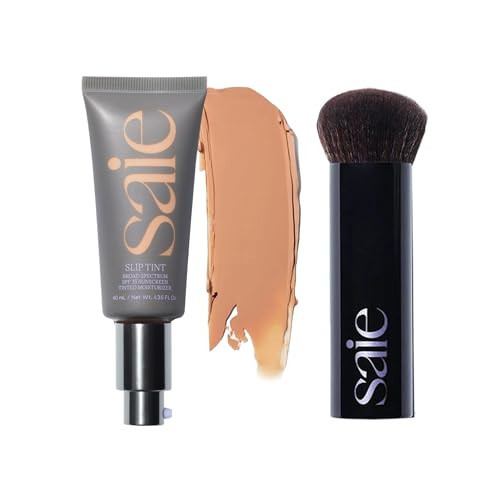 Saie Glow & Blend Duo - Slip Tint Tinted Moisturizer SPF 35 Shade Four (1.35 oz), The Big Liquid Foundation Brush (1 Count), Hydrating Glow & Seamless Blending | Amazon (US)