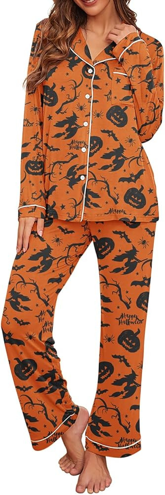 PrinStory Women's Pajamas Set Long Sleeve Sleepwear Casual Loungewear Soft Button Down Pjs Set wi... | Amazon (US)