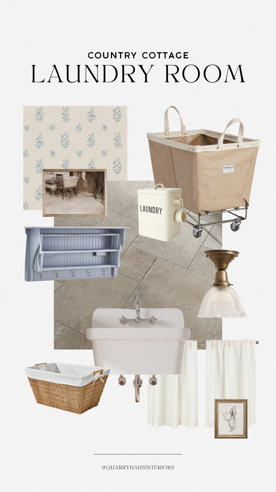 Country Cottage Laundry Room decor. I love the soft blue touches in the wallpaper and drying rack! 


laundry room storage organization design decor lighting flooring tile sink 

 #LTKHome
