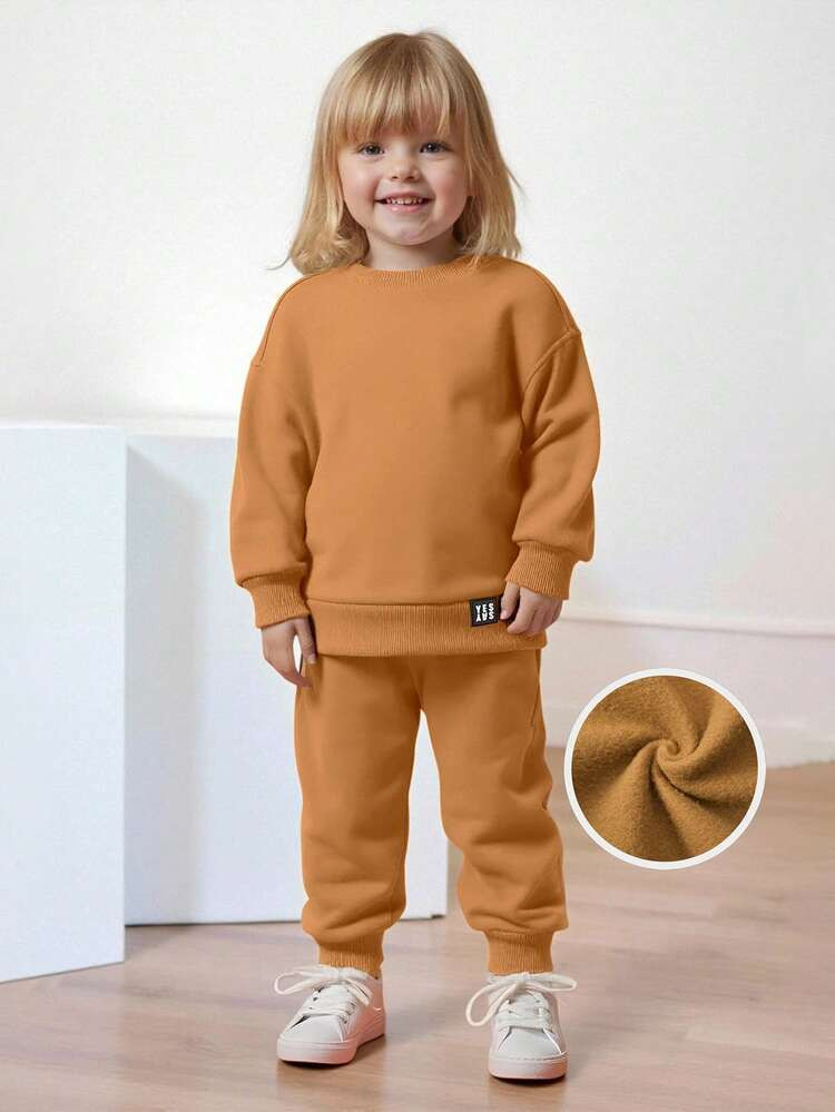 Maija Kids Maija Kids 2pcs/Set Young Girl Casual Solid Color Round Neck Sweatshirt And Sweatpants Fall Winter | SHEIN