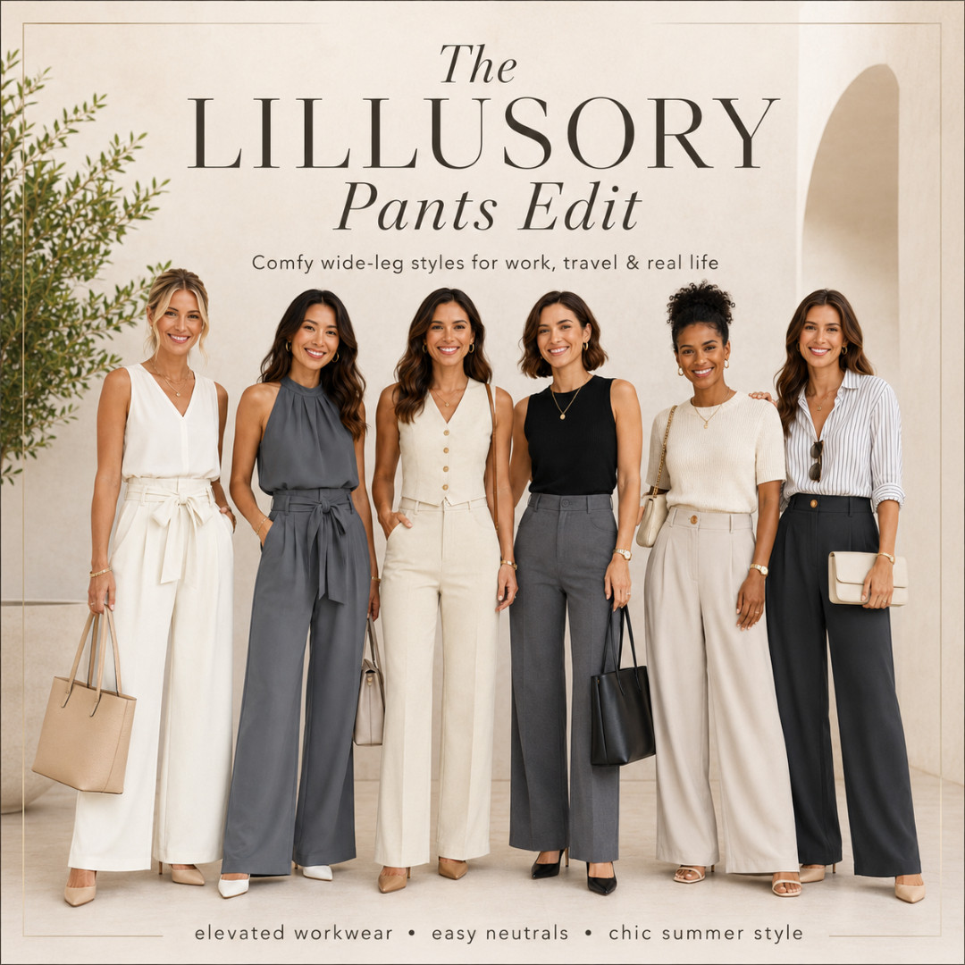 LILLUSORY Chic | High Waisted, Wide Leg Dressy Work Pants

My most-clicked, most-sold, top-rated LILLUSORY pants edit — aka the wide-leg pants people keep coming back for. 🤍

I did the digging, tested the posts, watched what people actually clicked, and these are the LILLUSORY pants that keep standing out. 

If you’ve been looking for comfy wide-leg pants that still look polished, expensive, and easy to wear in real life, this is the edit I’d shop first.

These are the pants that work when you want to look put together without feeling restricted — soft neutrals, elevated wide-leg silhouettes, high-waisted fits, easy workwear colors, and styles that can go from office to travel to everyday life.

Why these are worth checking:
- most-clicked LILLUSORY pants from my edits
- some of my best-selling pants styles
top-rated Amazon workwear finds
- wide-leg silhouettes that look elevated
- comfy enough for real life, polished enough for work
- easy neutrals that mix into your wardrobe
- great for office outfits, travel days, errands, and casual elevated looks

These are for the girl who wants pants that look like chic workwear but feel way easier to actually live in. 

Think business casual without the stiff corporate feel, travel pants that still look styled, and everyday trousers that make simple tops look instantly better.

Perfect for: work outfits, office outfits, business casual style, teacher outfits, travel outfits, airport outfits, brunch outfits, church outfits, casual meetings, capsule wardrobe basics, elevated Amazon finds, and comfy pants that still look expensive.

If you’ve been overwhelmed trying to find the best LILLUSORY pants to try first, start here — these are the ones people keep clicking, saving, and buying.

↓ Everything is linked!

#LTKActive #LTKSaleAlert #LTKWorkwear