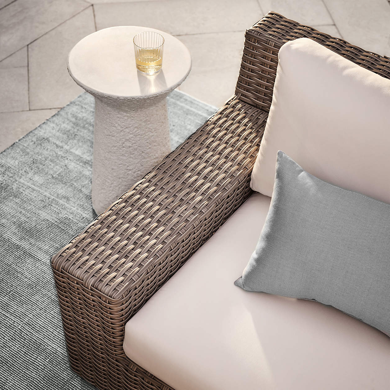 Abaco All-Weather Resin Wicker Outdoor Patio Sofa with White Sunbrella Cushions + Reviews | Crate... | Crate & Barrel