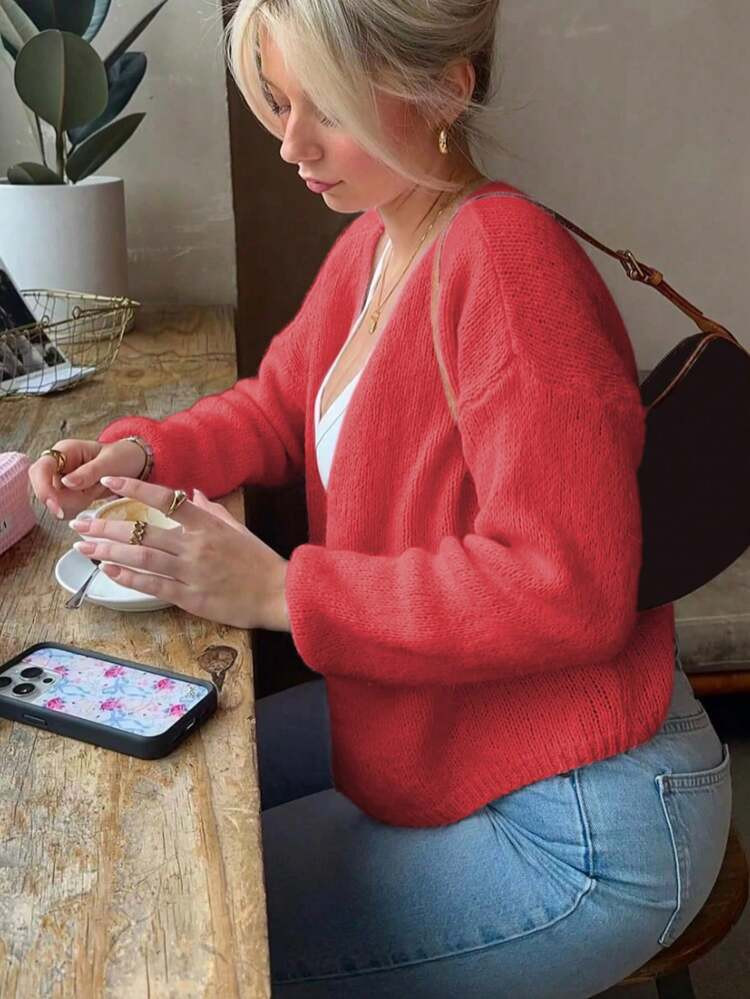 Red Cardigan | SHEIN