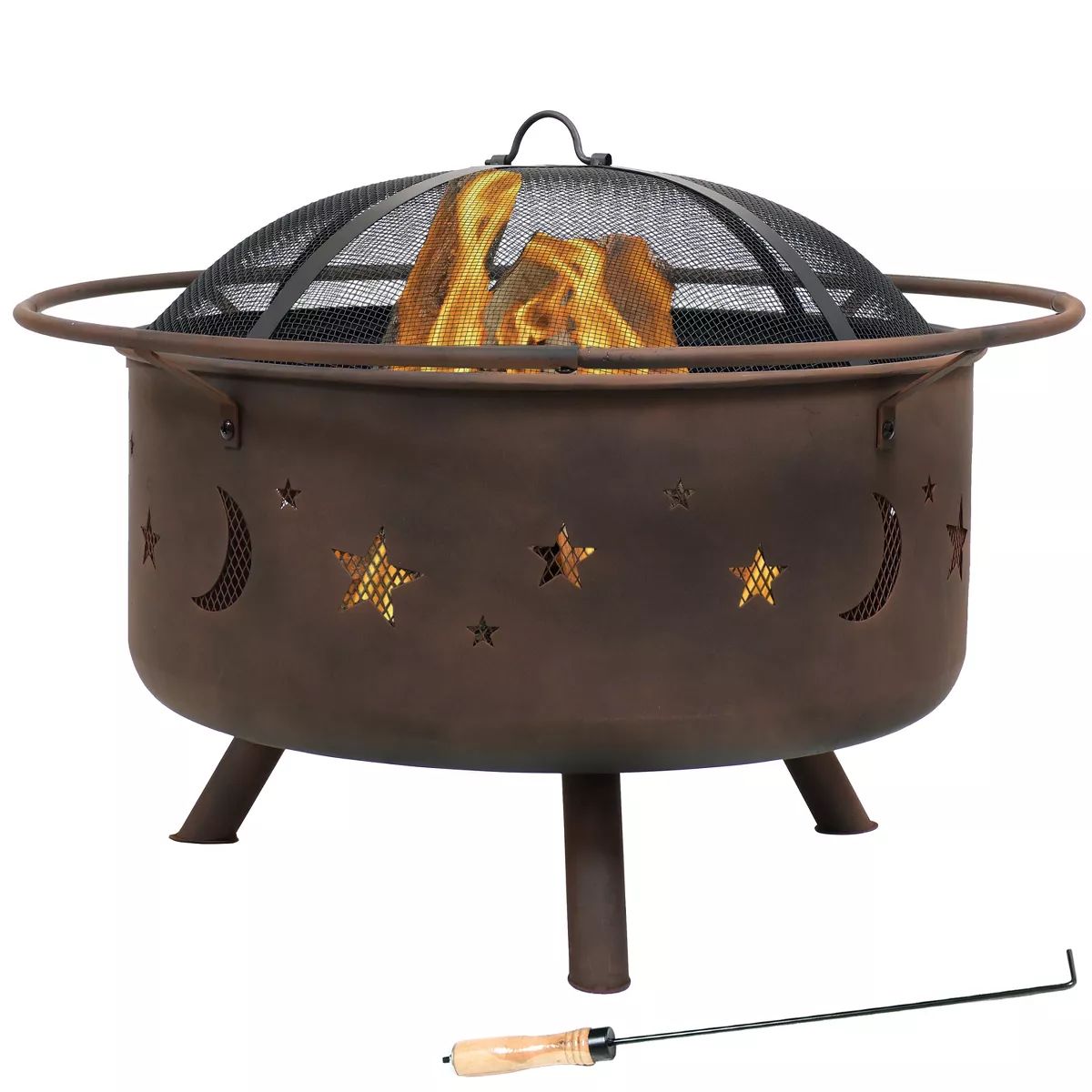 Sunnydaze Outdoor Camping or Backyard Round Cosmic Stars and Moons Fire Pit with Cooking Grill Gr... | Target
