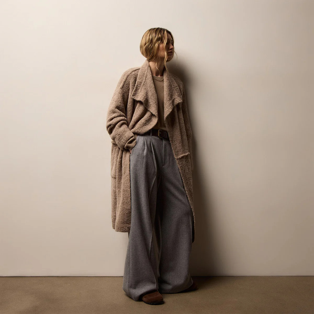 Boucle Blend Cashmere Coat - Soft Beige | James Perse Los Angeles | James Perse (US)