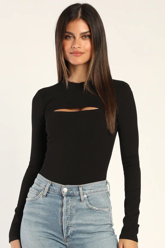 Twice as Cute Black Ribbed Long Sleeve Bodysuit | Lulus (US)