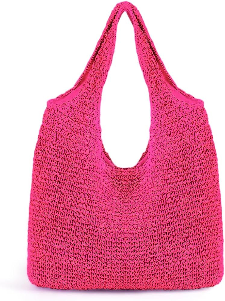 Hand-woven Soft Large Straw Shoulder Bag Boho Straw Handle Tote Retro Summer Beach Bag Rattan Han... | Amazon (US)