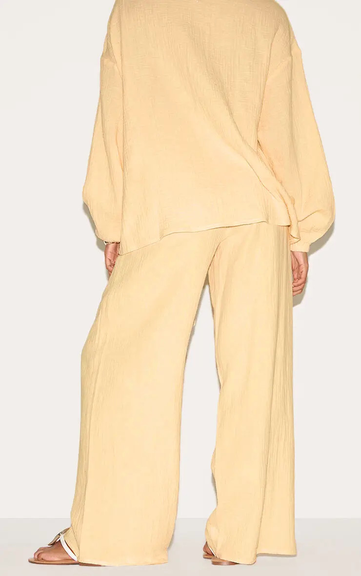 Lemon Textured Cheesecloth Wide Leg Trousers Co-ord | PrettyLittleThing | PrettyLittleThing UK