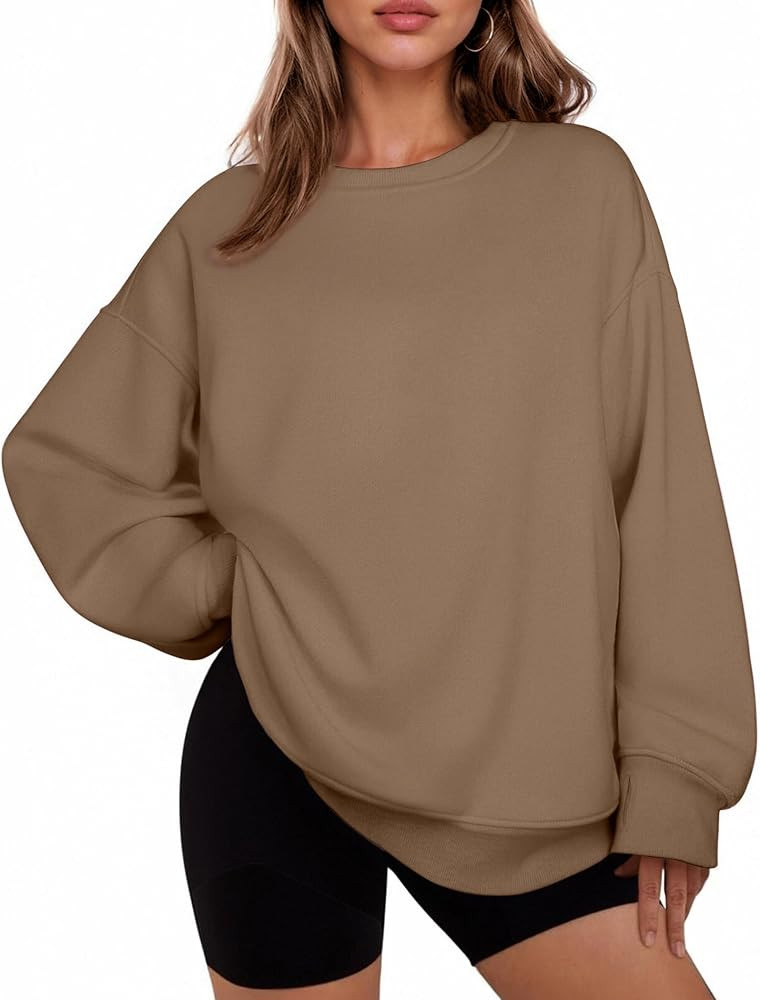 PINSPARK Womens Sweatshirt Crewneck Fleece Pullover Tops Oversized Sweat Shirts with Thumbholes P... | Amazon (US)